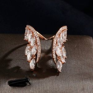 Angel wings open rose gold ring with Swarovski elements